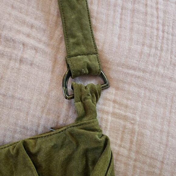 Lizden Suede Leather Ruffled Women's Hobo Crossbody Bag Purse Olive Green - Picture 5 of 9